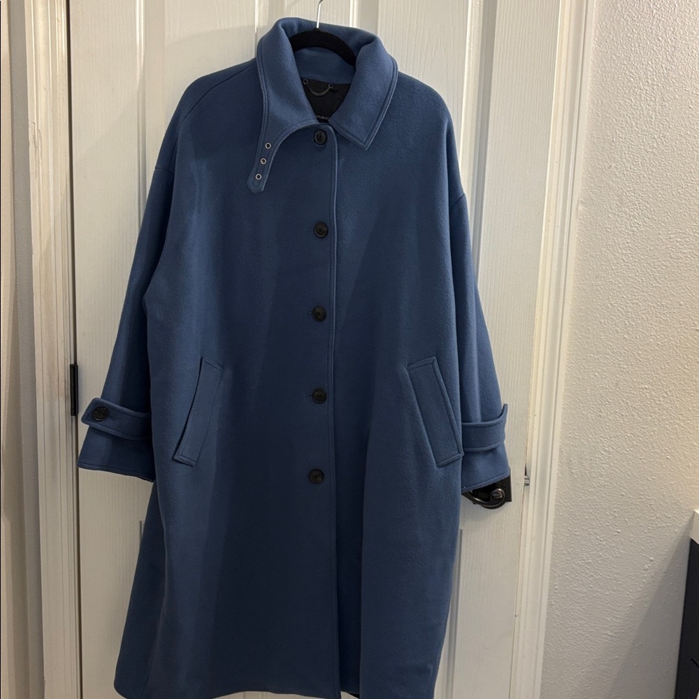 NWT  Banana Republic Women’s Blue Long Overcoat Wool/Cashmere Blend Size Large